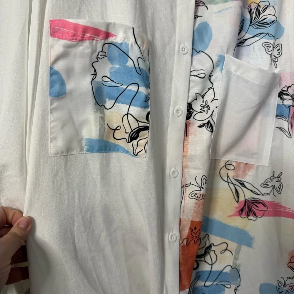 Shein - White Floral Tunic Shirt - Picture 7 of 8
